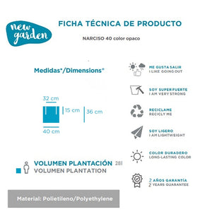 Maceta cuadrada Narciso 40 Bronce